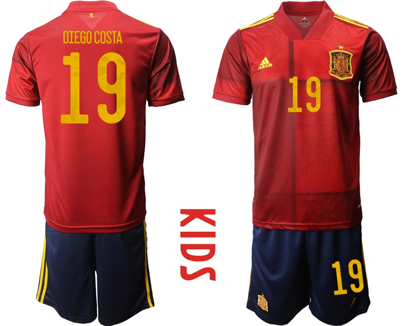 Youth 2021 European Cup Spain home red #19 Soccer Jersey